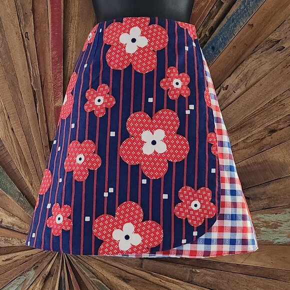 Handmade patchwork/mixed media double sided A-line wrap skirt Sz XS-M - Picture 2 of 14